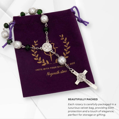 One Decade Green Car Rosary St. Benedict Medal Hanging Pendant - Nazareth Store