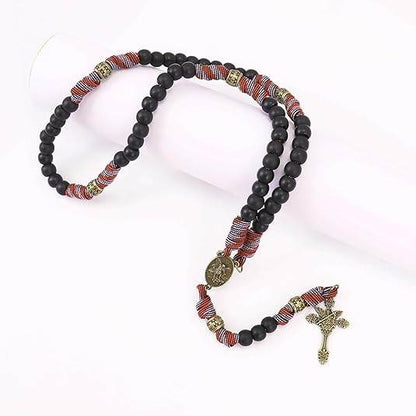 Black Matte Beads Rugged Paracord Rosary St. Benedict INRI Cross Strong Corded Necklace - Nazareth Store