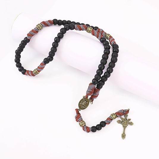 Black Matte Beads Rugged Paracord Rosary St. Benedict INRI Cross Strong Corded Necklace - Nazareth Store