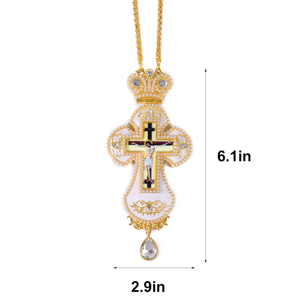 White Pearl Cross Pendant Gold Plated Crystal Crucifix Necklace