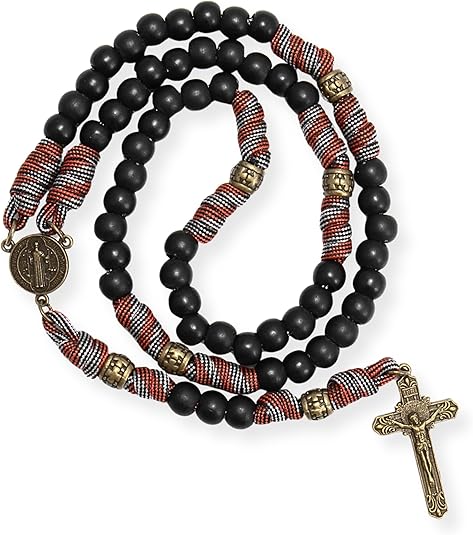 Black Matte Beads Rugged Paracord Rosary St. Benedict INRI Cross Strong Corded Necklace Nazareth Store