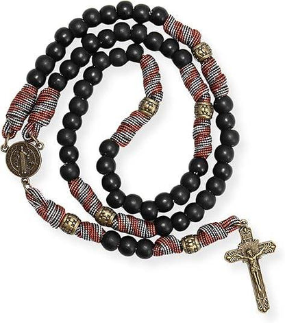 Black Matte Beads Rugged Paracord Rosary St. Benedict INRI Cross Strong Corded Necklace - Nazareth Store