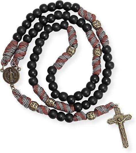Black Matte Beads Rugged Paracord Rosary St. Benedict INRI Cross Strong Corded Necklace - Nazareth Store