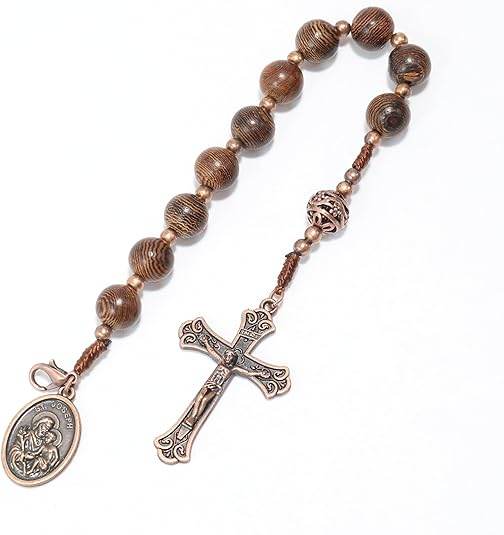 St. Joseph Wood Beads One Decade Car Mirror Beads Rosary with Jesus Cross - Nazareth Store