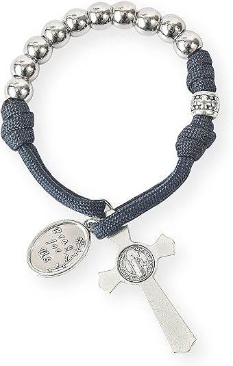 Silver Beads Blue Paracord Pocket Car Rosary St. Joseph Medal & St. Benedict Cross - Nazareth Store
