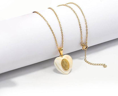 Mother of Pearl Pendant Miraculous Medal on 18K Gold Plated Chain Necklace - Nazareth Store