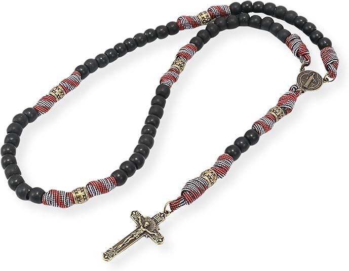 Black Matte Beads Rugged Paracord Rosary St. Benedict INRI Cross Strong Corded Necklace - Nazareth Store