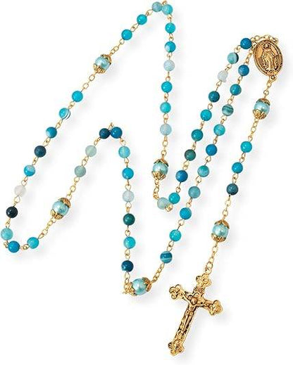 Matte Stone & Pearl Round Beads Rosary Gold Necklace Miraculous Medal & Cross - Nazareth Store