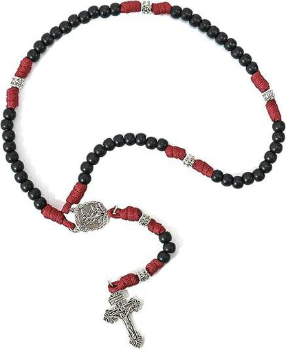 St.Michael Black Beads Red Paracord Rosary Rugged Beaded Pardon Cross - Nazareth Store