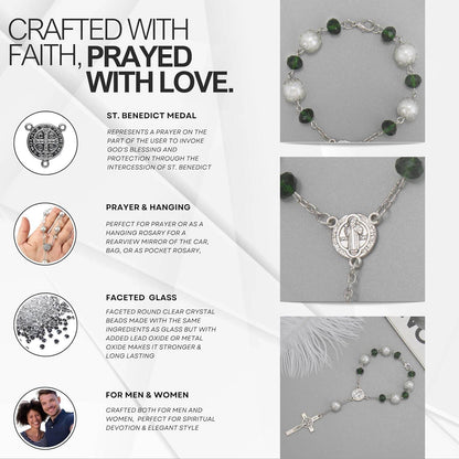 One Decade Green Car Rosary St. Benedict Medal Hanging Pendant - Nazareth Store