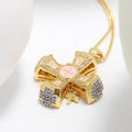 Pink Enamel Jerusalem Cross Pendant Necklace 18k Gold Plating Crystallized Stones Nazareth Store