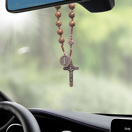 St. Joseph Wood Beads One Decade Car Mirror Beads Rosary with Jesus Cross (Copy) Nazareth Store