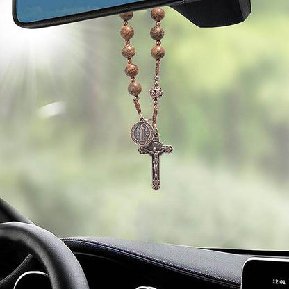 St. Benedict Wood Beads One Decade Car Mirror Beads Rosary with Cross - Nazareth Store