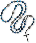 Blue Tiger Eye & Lava Stone 9mm Beads Rosary Necklace with Black Alloy Cross (Copy) Nazareth Store