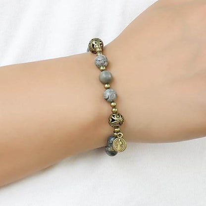 St. Benedict Map Stone Beads Durable and Elegant Wrist Bracelet Rosary with Metal Separators and Catholic Medal - Nazareth Store