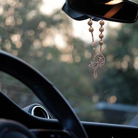 Wooden Beads One Decade Rosary Car Mirror Beads Rosary St. Michael & Cross - Nazareth Store