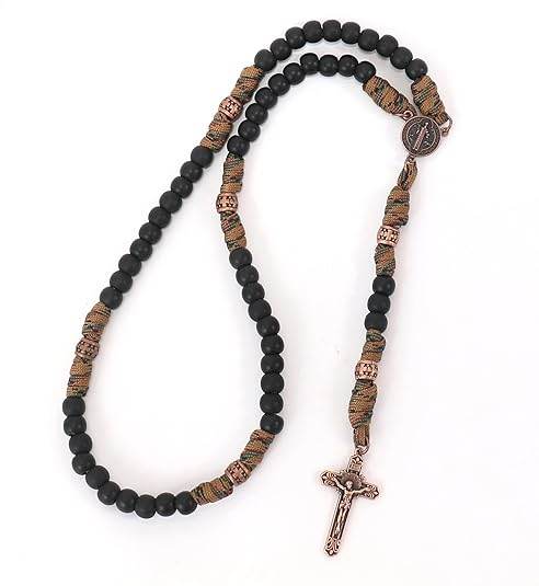 Black Matte Beads Rugged Paracord Rosary St. Benedict INRI Cross Strong Corded Necklace - Nazareth Store