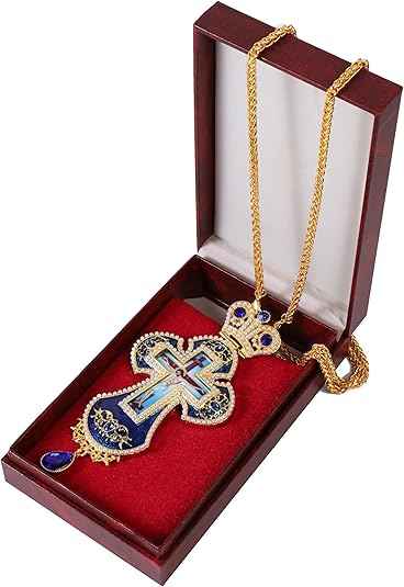 Blue Pearl Cross Pendant Gold Plated Crucifix Necklace