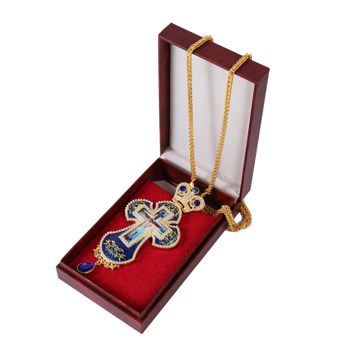 Blue Pearl Cross Pendant Gold Plated Crucifix Necklace