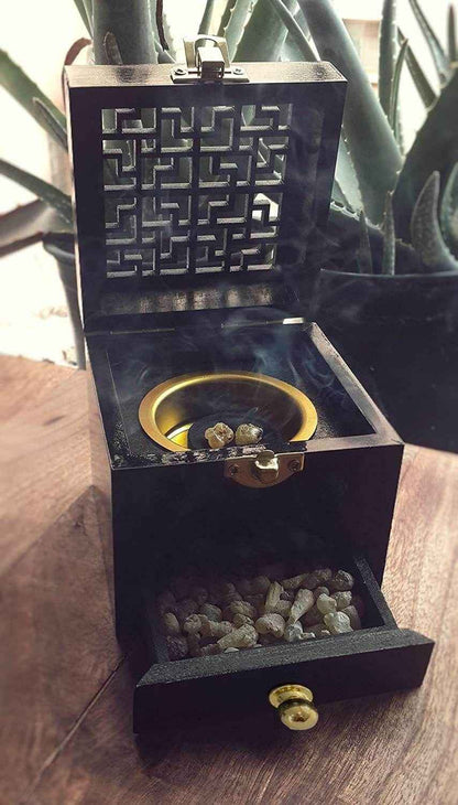 Wooden Incense Burner Black Charcoal Incense Burn Resin