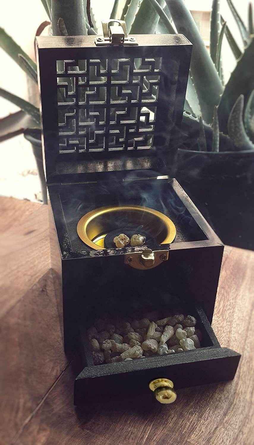 Wooden Incense Burner Black Charcoal Incense Burn Resin