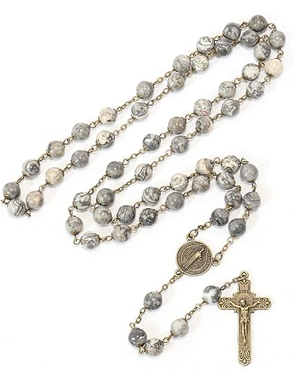 Blue Lapis Lazuli Natural Stone Rosary Beads Necklace Holy Soil & Cross Crucifix (Copy) Nazareth Store