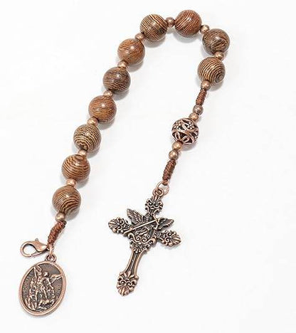 Wooden Beads One Decade Rosary Car Mirror Beads Rosary St. Michael & Cross - Nazareth Store