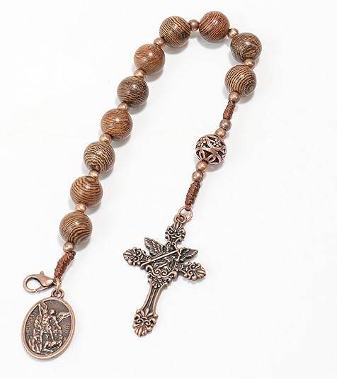Wooden Beads One Decade Rosary Car Mirror Beads Rosary St. Michael & Cross - Nazareth Store