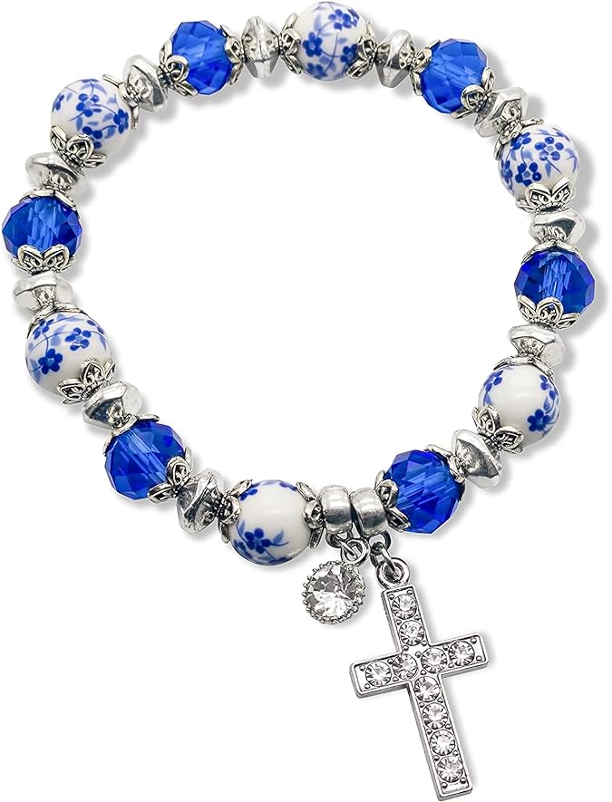 Classic Blue Crystal Beaded Bangle Bracelet Nazareth Store