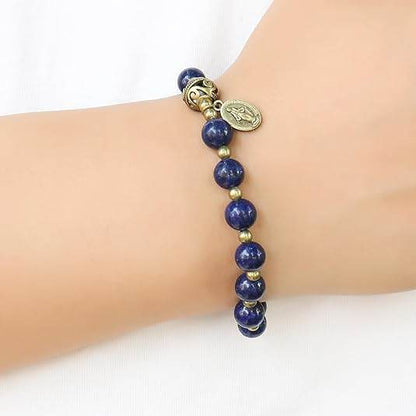 St. Benedict Lapis Lazuli Stone Beads Rosary Bracelet with Metal Separators and Catholic Medal - Nazareth Store