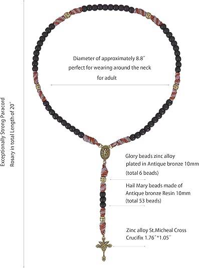 Black Matte Beads Rugged Paracord Rosary St. Benedict INRI Cross Strong Corded Necklace - Nazareth Store