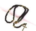 Antique Bronze Durable Black Matte Prayer Beads Paracord Rosary Necklace with and Jesus Cross and Miraculous Medal Nazareth Store