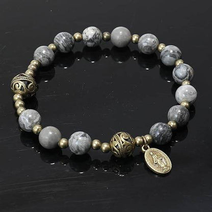 Map Stone Stone Beads Rosary Bracelet with Metal Separators and Catholic Miraculous Medal - Nazareth Store