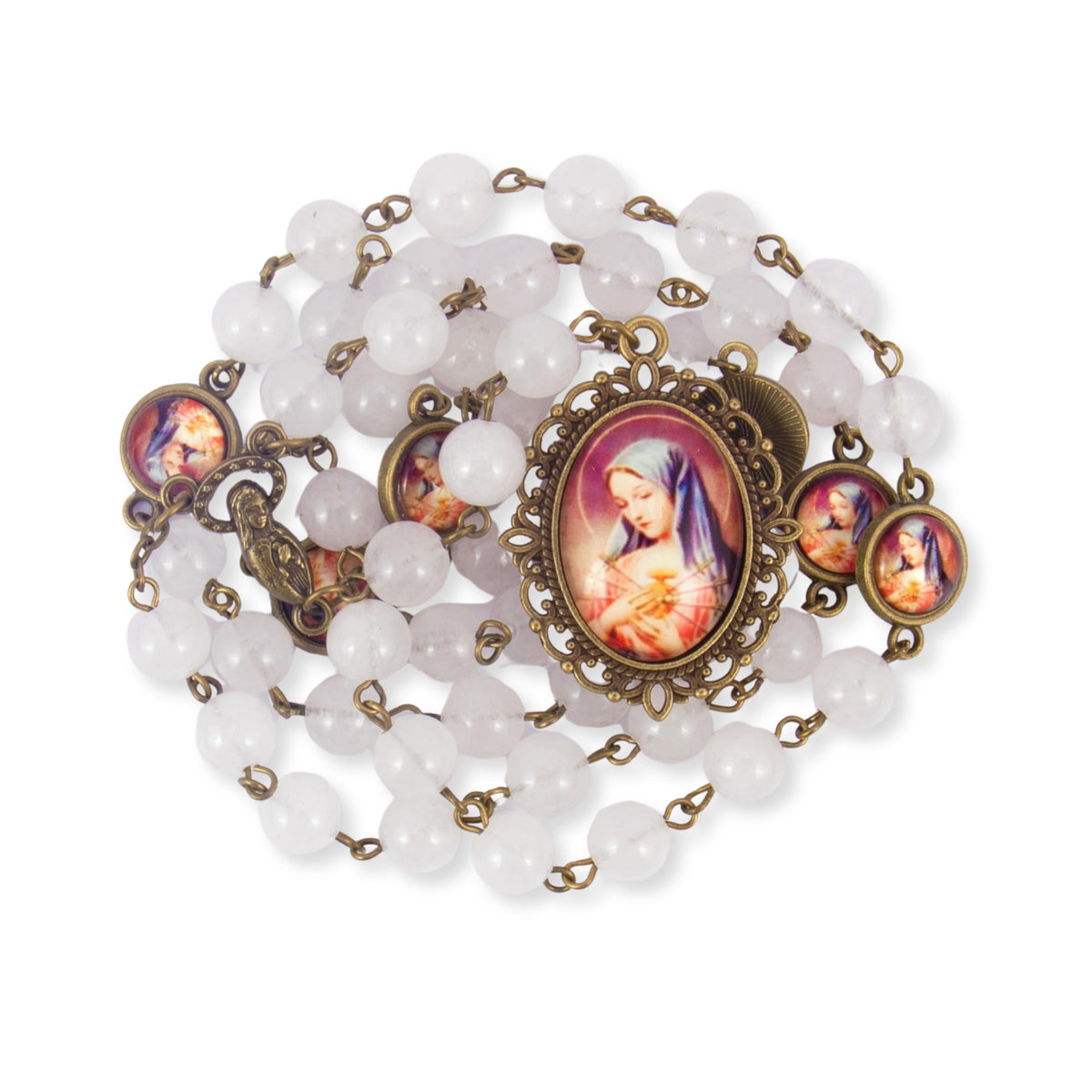 Our Lady of Sorrows Stone Beads Rosary Necklace with Epoxy 7 Sorrows Medallion - Nazareth Store