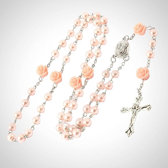 Pink Pearl Beads Rosary Necklace Our Rose Holy Soil Medal Nazareth Store