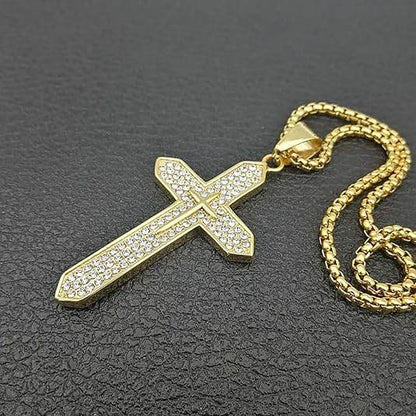 Stainless Steel 18K Gold Plated Cross Necklace Cubic Zirconia Crucifix Chain - Nazareth Store