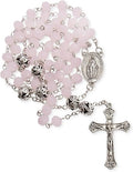 Pink Jade Crystal Beads Rosary Necklace St. Miraculous Medal & Cross Nazareth Store