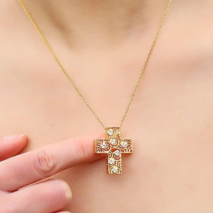 Sterling Silver Cross Necklace 18" Yellow Gold Plated Pendant Nazareth Store
