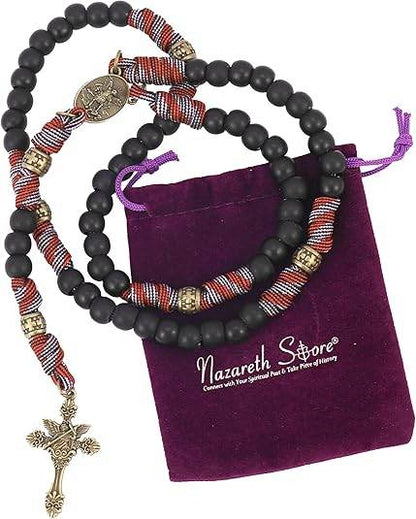 Black Matte Beads Rugged Paracord Rosary St. Benedict INRI Cross Strong Corded Necklace - Nazareth Store