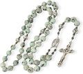 Blue Dalmatian Jasper Natural Stone Rosary Beads Necklace Holy Soil & Cross Crucifix Nazareth Store