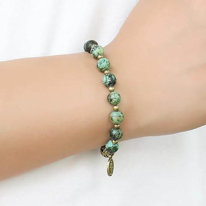 Africa Jasper Stone Beads Rosary Bracelet with Metal Separators and Catholic Miraculous Medal - Nazareth Store