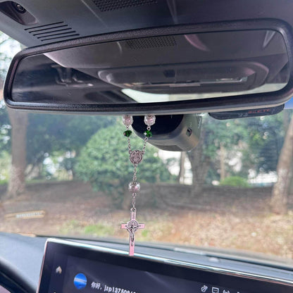 One Decade Green Car Rosary St. Benedict Medal Hanging Pendant - Nazareth Store