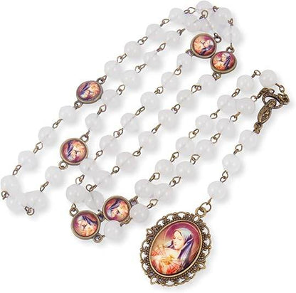 Our Lady of Sorrows Stone Beads Rosary Necklace with Epoxy 7 Sorrows Medallion - Nazareth Store