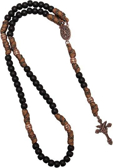 Black Matte Beads Rugged Paracord Rosary St. Benedict INRI Cross Strong Corded Necklace - Nazareth Store