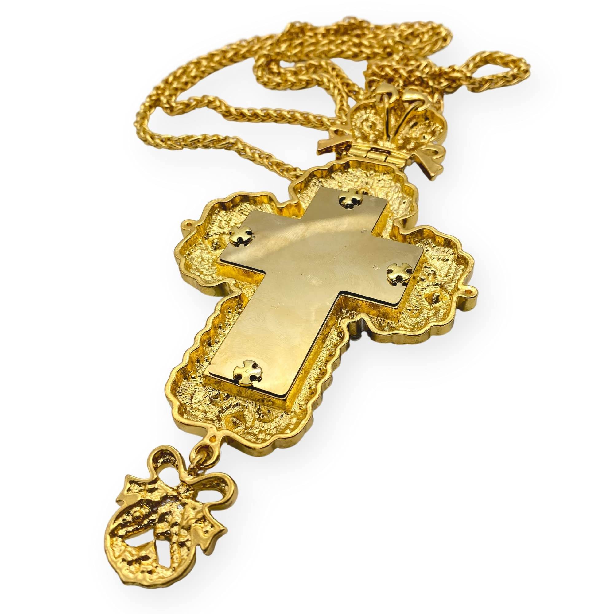 Gold Pectoral Cross Pendant Jesus Priest Bishop Crystallized Beads Clergy Necklace - Nazareth Store