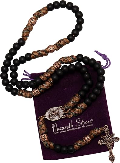 Black Matte Beads Rugged Paracord Rosary St. Benedict INRI Cross Strong Corded Necklace Nazareth Store