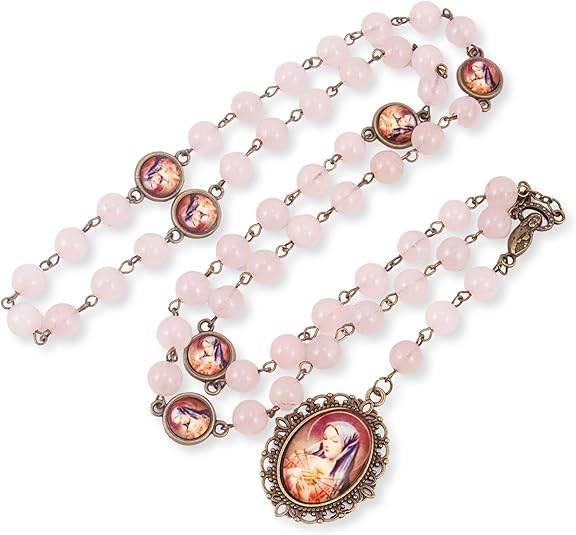 Our Lady of Sorrows Stone Beads Rosary Necklace with Epoxy 7 Sorrows Medallion - Nazareth Store