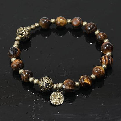 Tiger Eye Stone Beads Rosary Bracelet with Metal Separators and Miraculous Medal - Nazareth Store