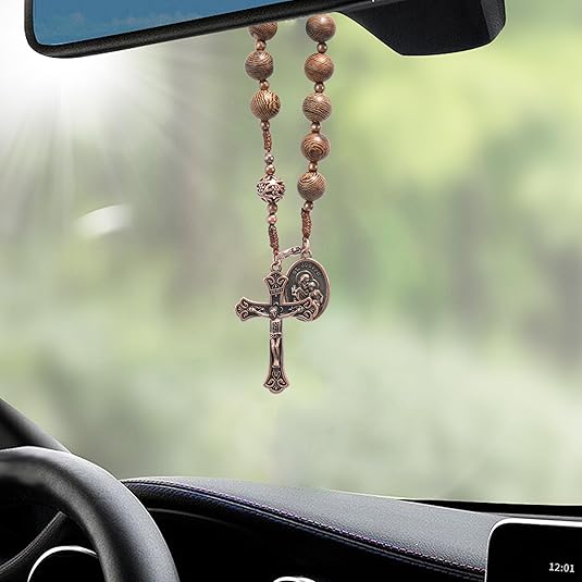 St. Michael Car Rearview Mirror Rosary One Decade Protection Wood Beads (Copy) Nazareth Store