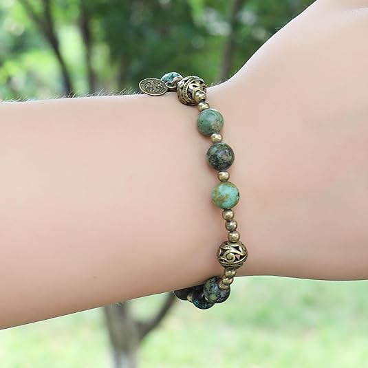 St. Benedict Africa Jasper Stone Beads Wrist Bracelet Rosary with Metal Separators Nazareth Store